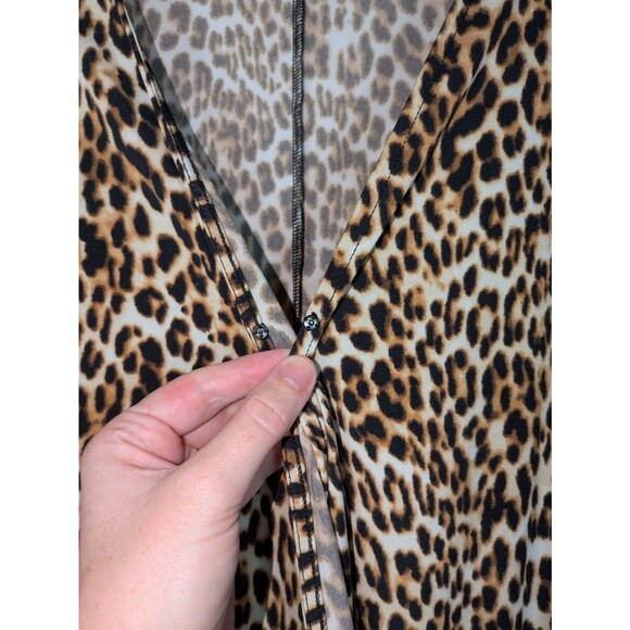 Worthington Blouse 1X Women's Brown Leopard Print Vneck Knot Tie Hem 3/4 Sleeve - Picture 5 of 8